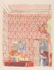 Paysages etIntérieursシリーズのピンクの壁紙Iのあるインテリア、1899年 作： Edouard Vuillard